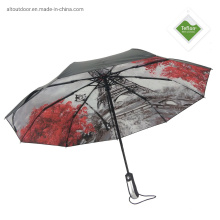 in Stock Custom Check Grid Print Black UV Sun Protection Fold Travel Umbrella